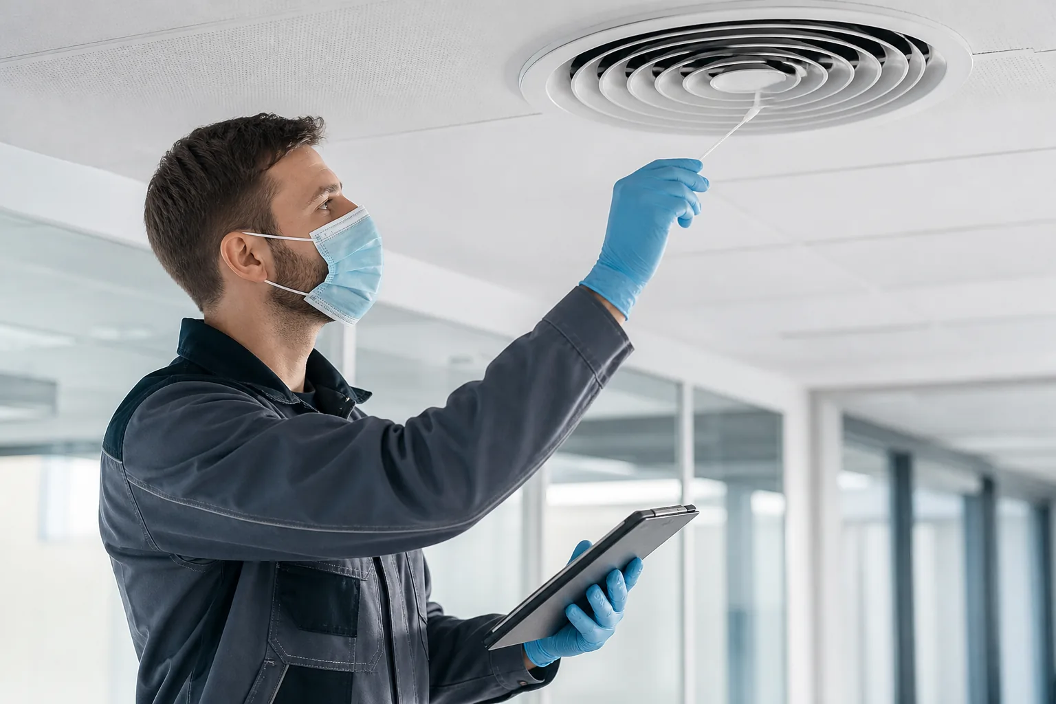 Techniker prüft einen Luftauslass